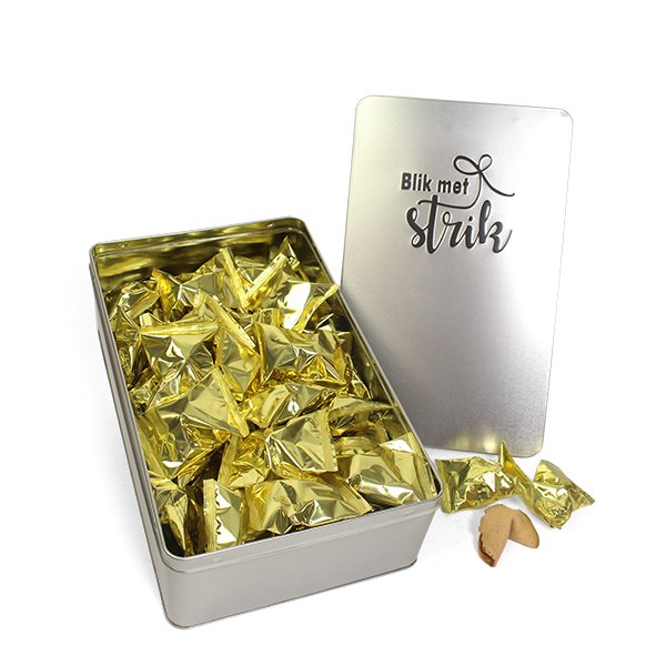 50 Fortune cookies in blik met strik
