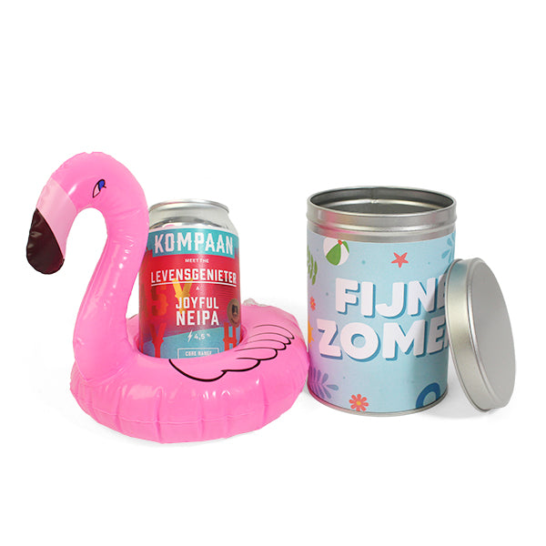Kompaanbier met opblaasbare flamingo
