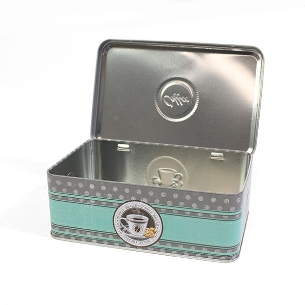 Koffieblik turquoise open