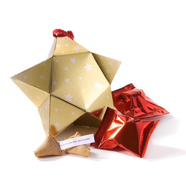 Medium gouden ster met fortune cookies