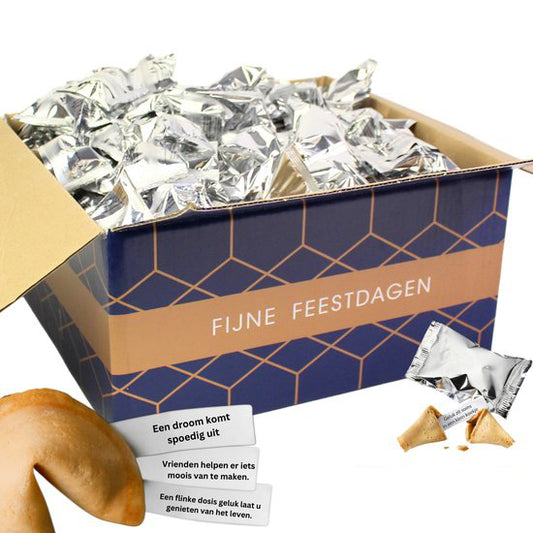 Fortune Cookies in feestelijke doos - 100 stuks zilver