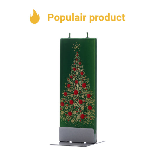 Platte kaars met stalen houder Kerstboom