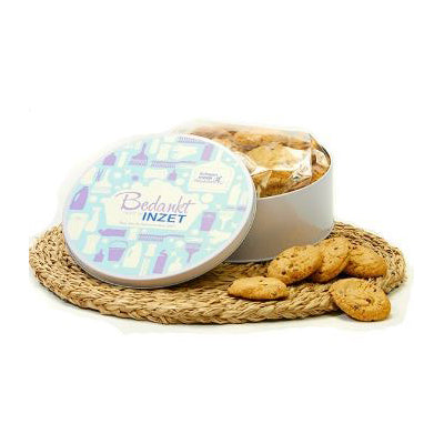 Koekblik met bedrukking